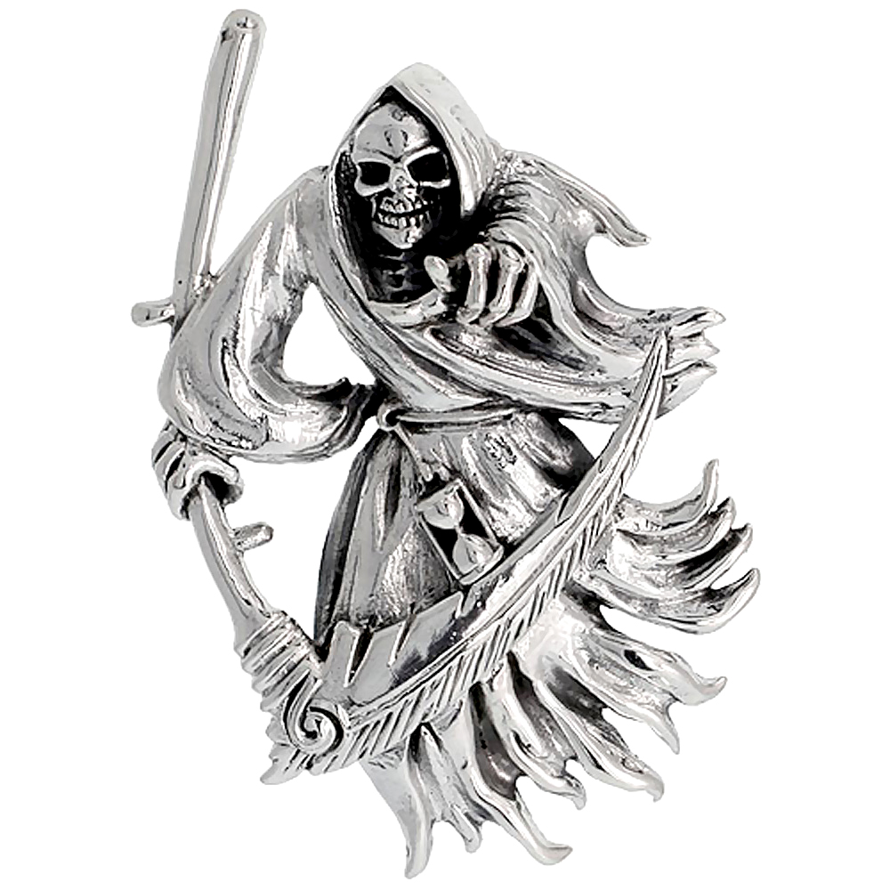 Sterling Silver Large Grim Reaper Charm, 2 inch tall