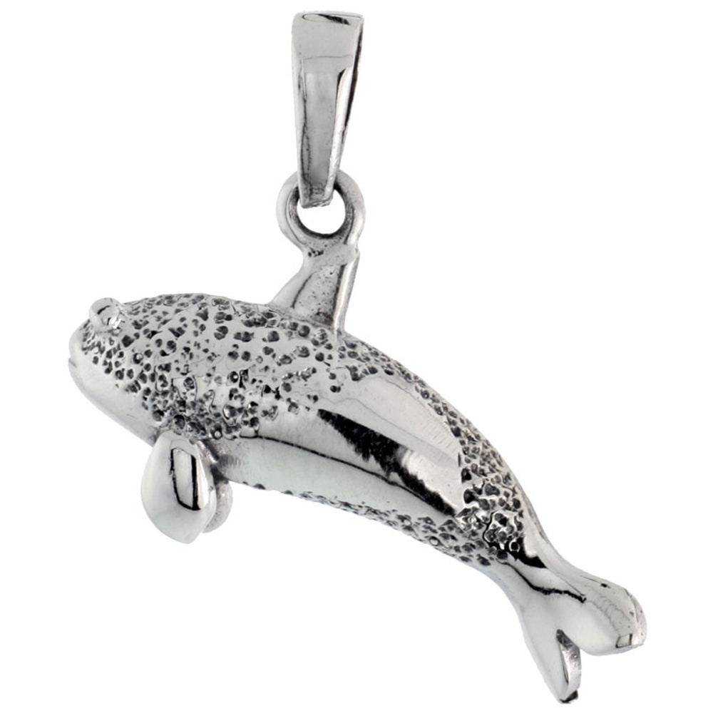 Sterling Silver Whale Charm, 1 inch wide