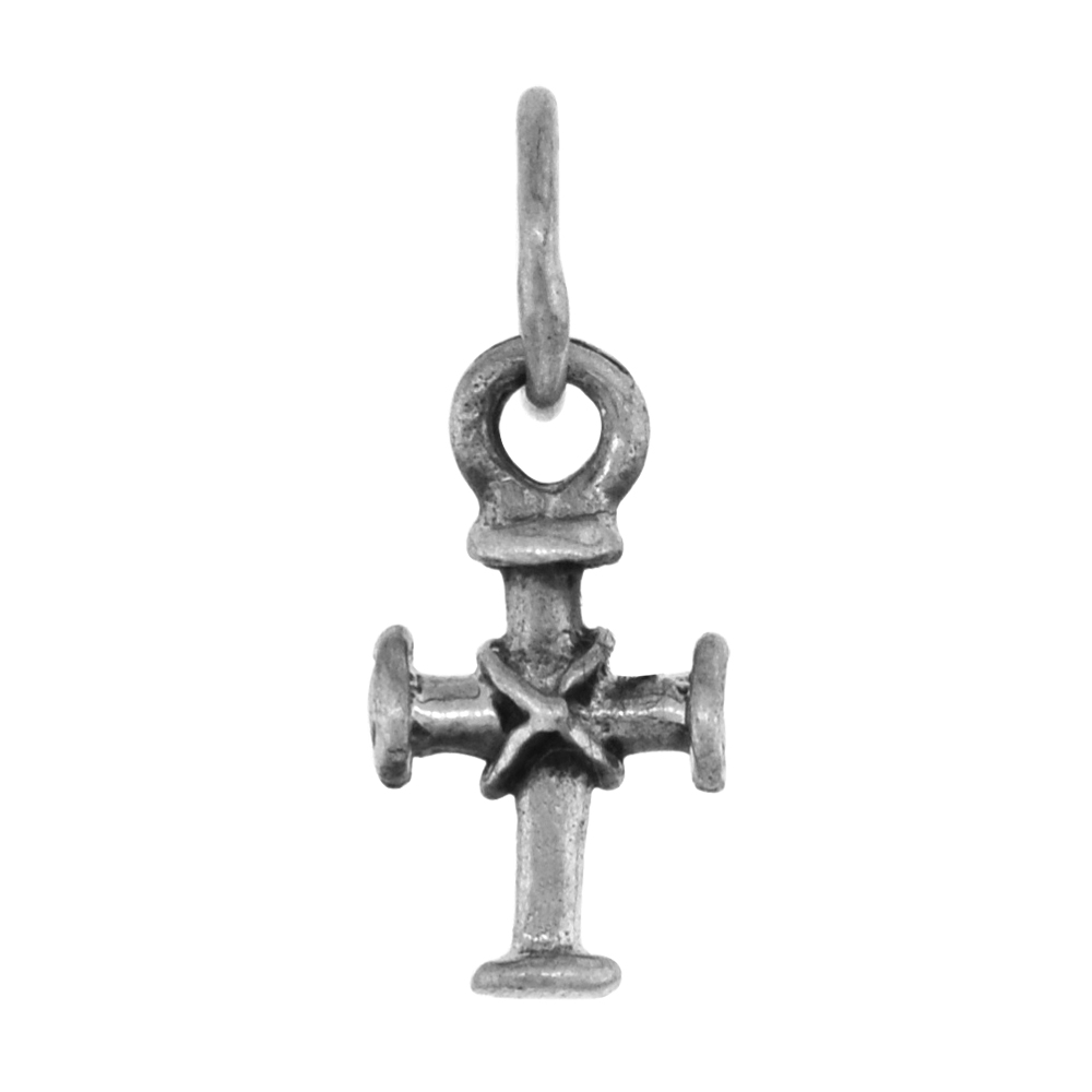 Very Tiny 1/2 inch Sterling Silver Teutonic Rope Cross Charm for Women3-D Diamond-Cut Oxidized finish available with or without 