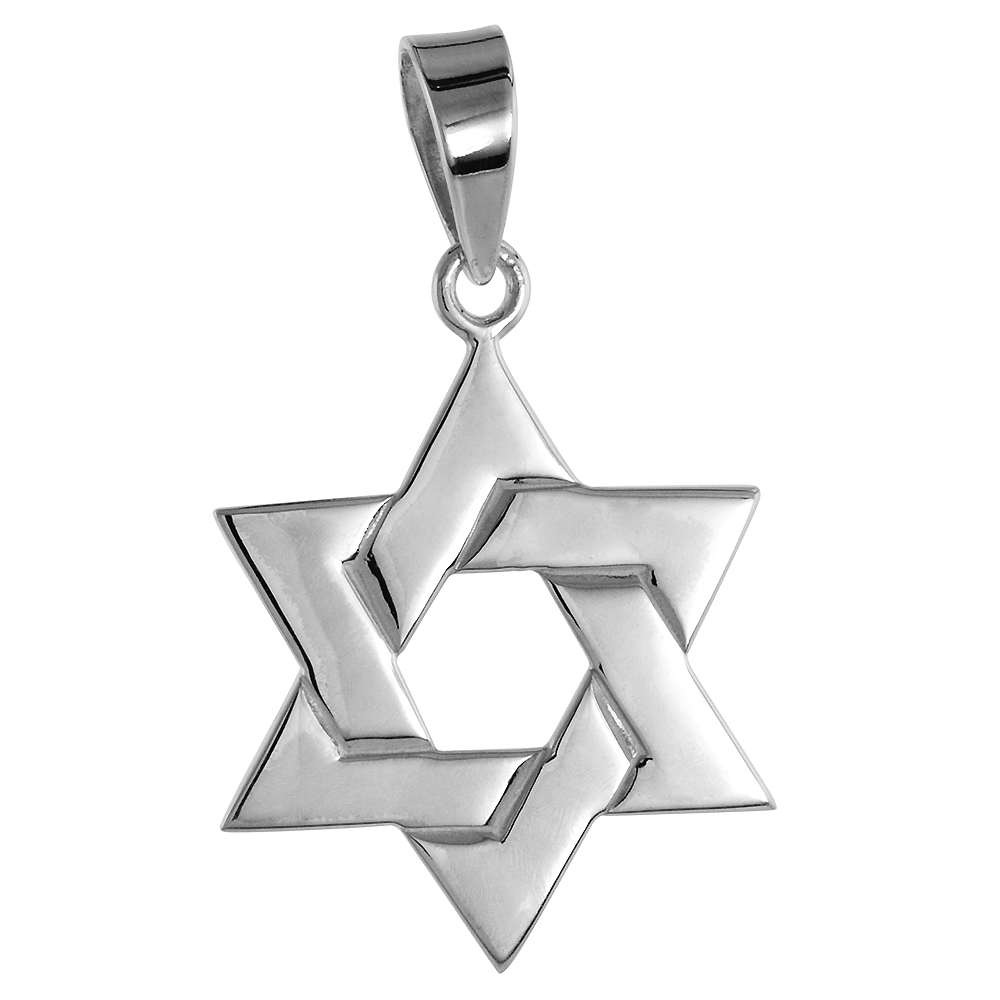 1 inch Sterling Silver Star of David Pendant for Men Diamond-Cut Oxidized finish NO Chain