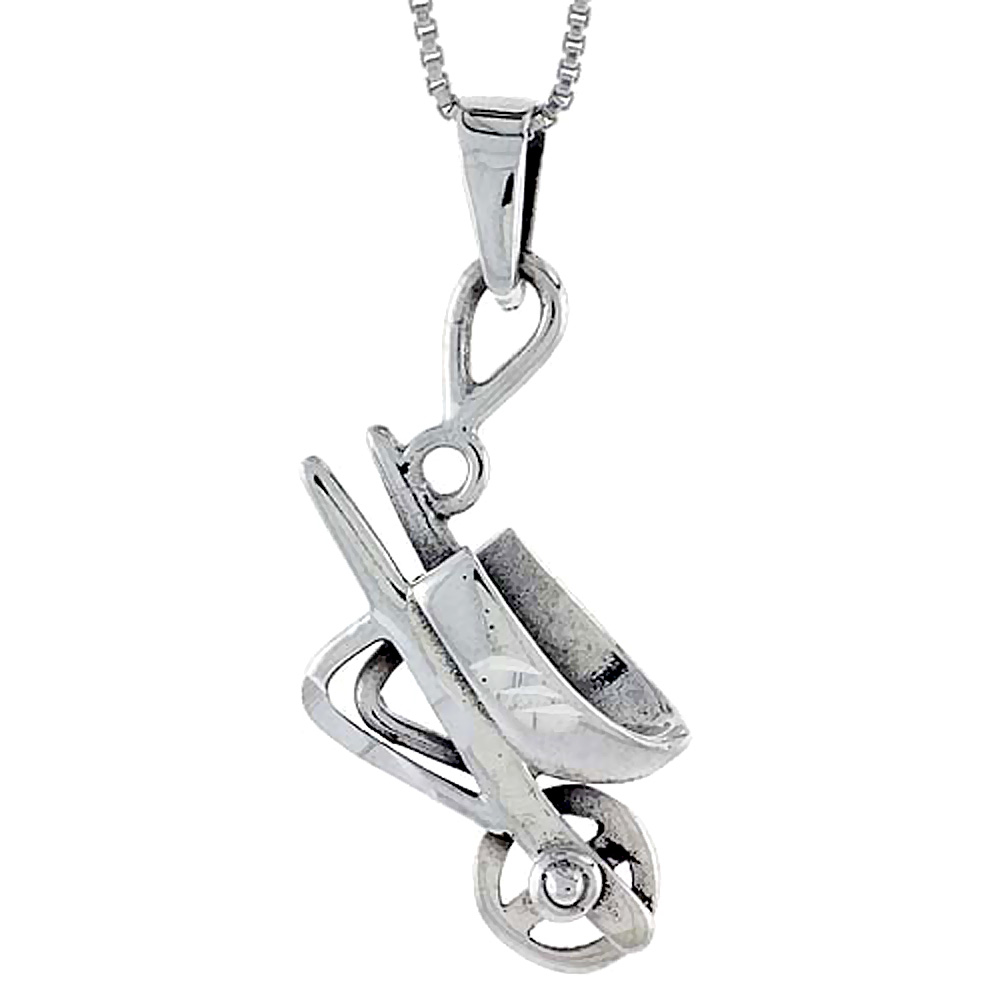 Sterling Silver Wheelbarrow Pendant, 1 1/2 inch tall