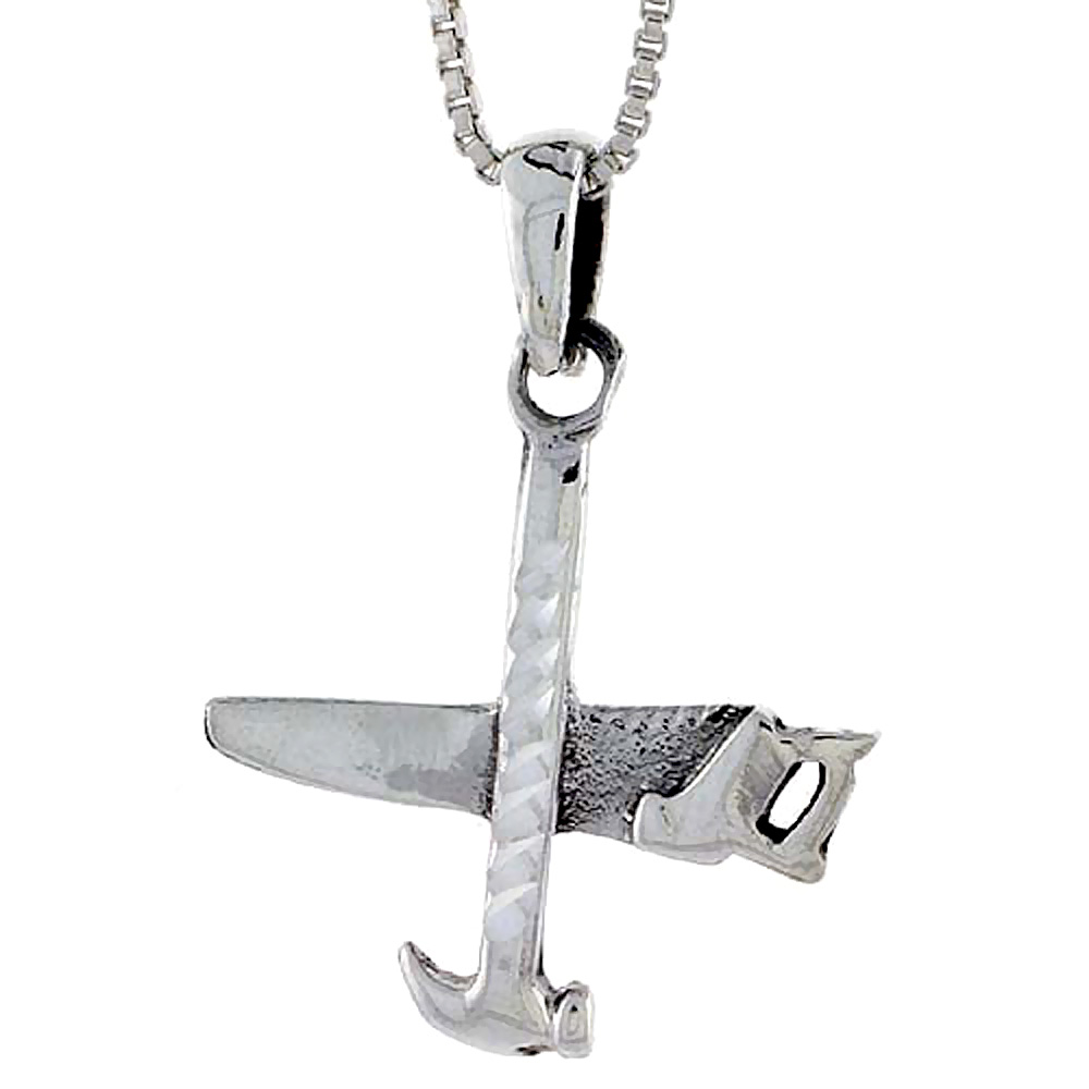 Sterling Silver Hammer and Saw Pendant, 1 1/16 inch tall