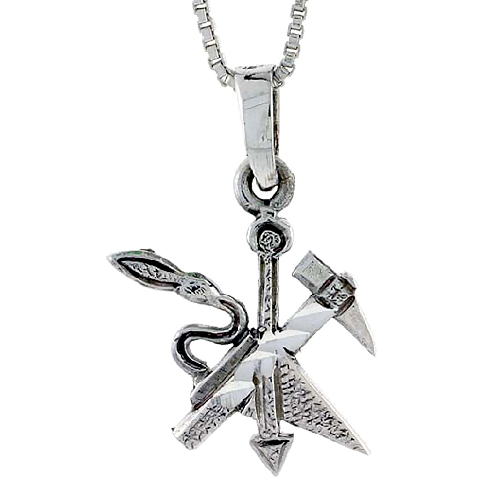 Sterling Silver Masonry Tools Pendant, 1 1/16 inch tall