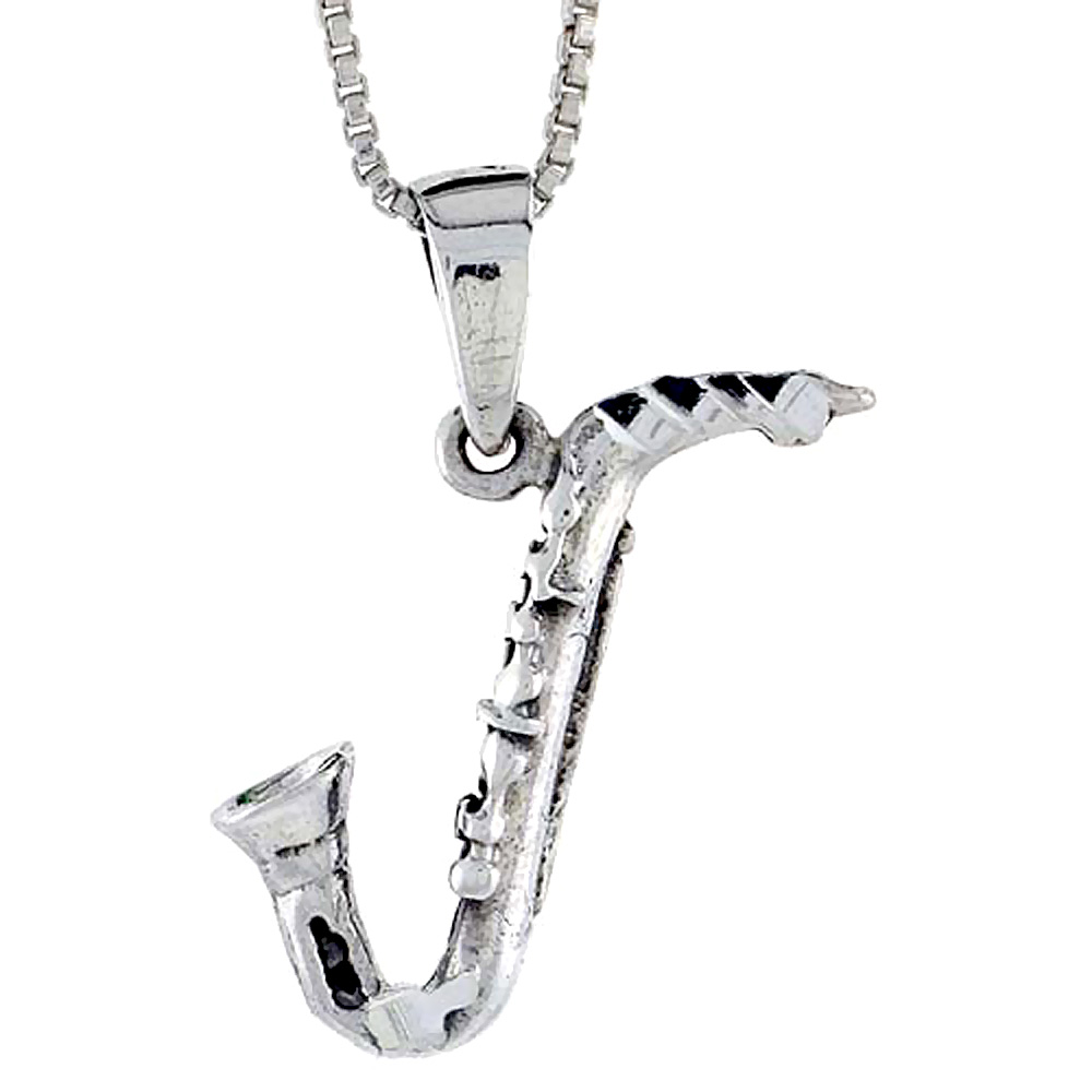 Sterling Silver Saxophone Pendant , 7/8 inch tall