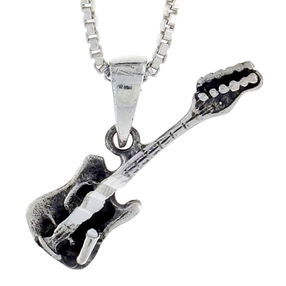 Sterling Silver Guitar Pendant, 3/4 inch tall