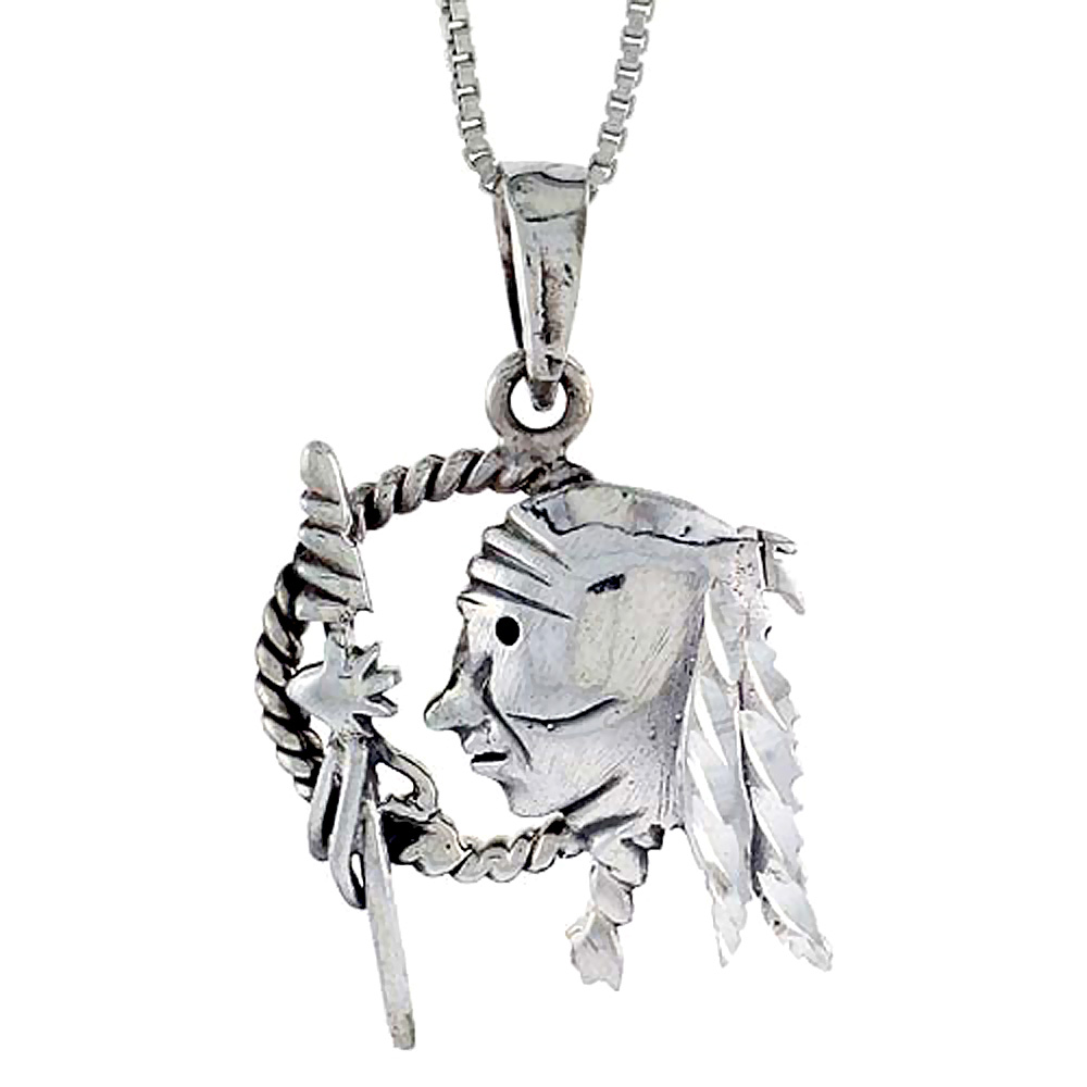 Sterling Silver Indian's Head Pendant, 7/8 inch tall