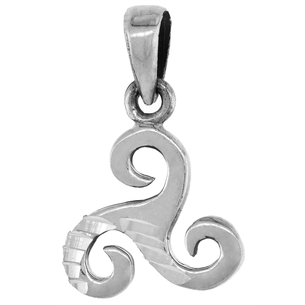 1 inch Sterling Silver Triskelion charm Celtic Triskele Necklace for Men and Women Diamond-Cut Oxidized finish available with or