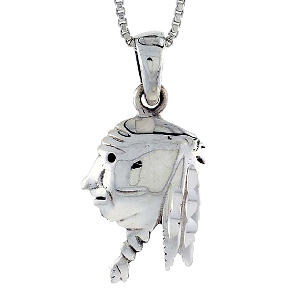 Sterling Silver Indian&#039;s Head Pendant, 3/4 inch tall