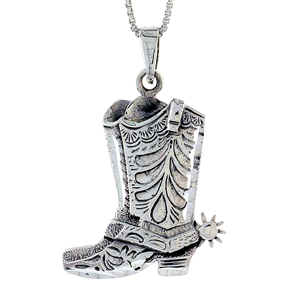 Sterling Silver Cowboy Boots Pendant, 1 1/16 inch tall