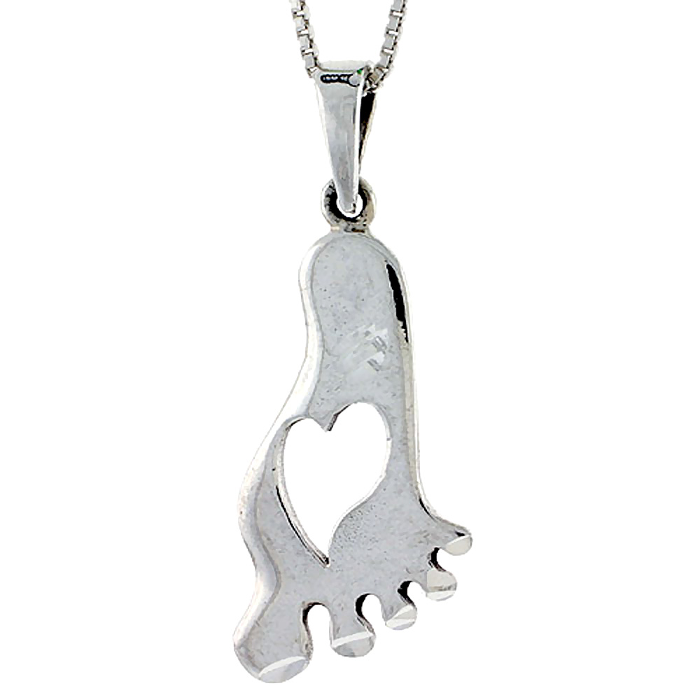 Sterling Silver Footprint with Heart Cut-out Pendant, 1 1/8 inch tall