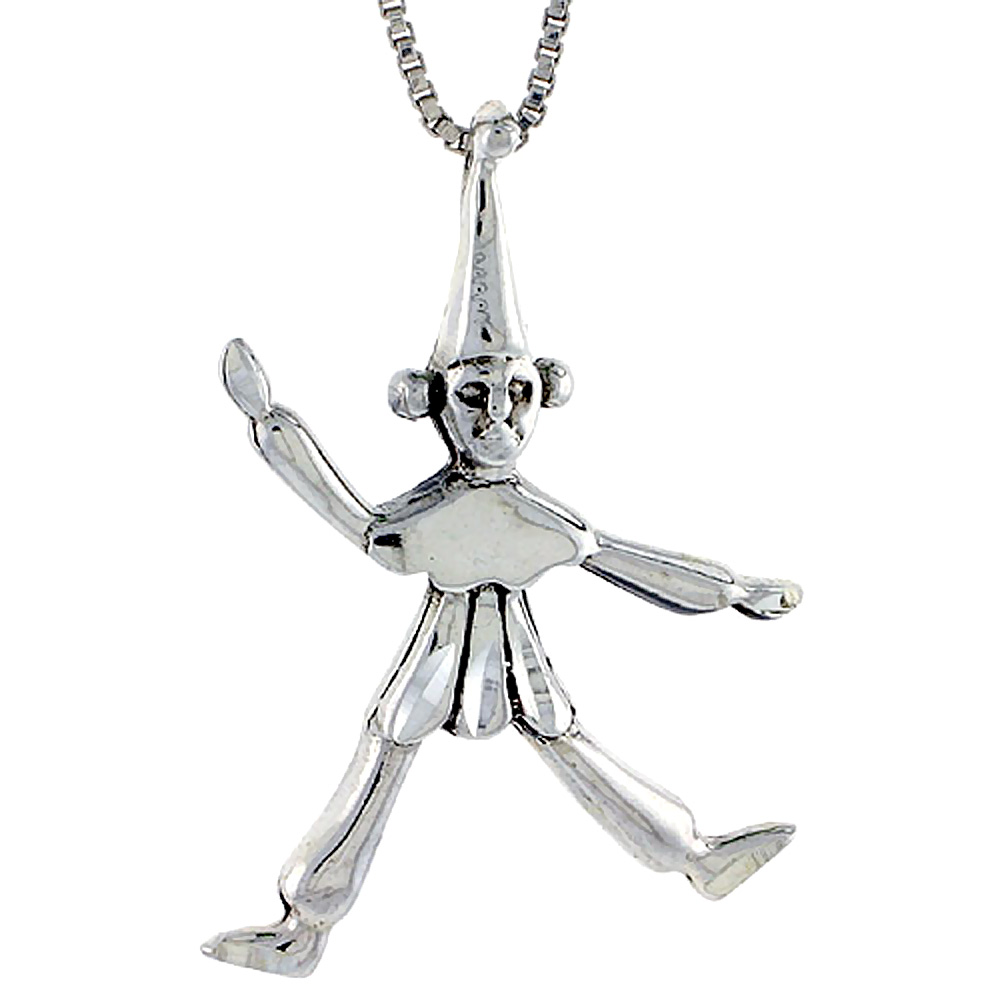 Sterling Silver Clown Pendant, 1 1/4 inch tall