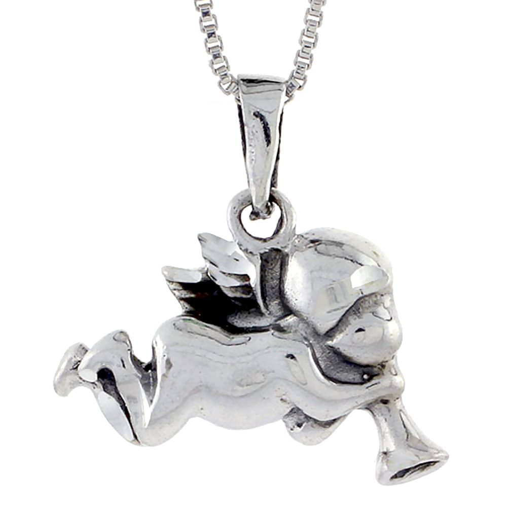 Sterling Silver Cherub Pendant, 7/8 inch tall