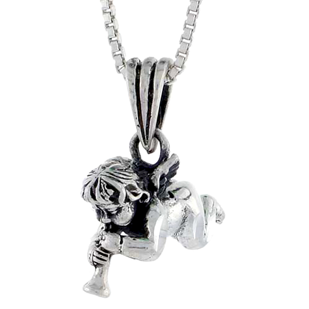 Sterling Silver Cherub Pendant 3/4 inch tall