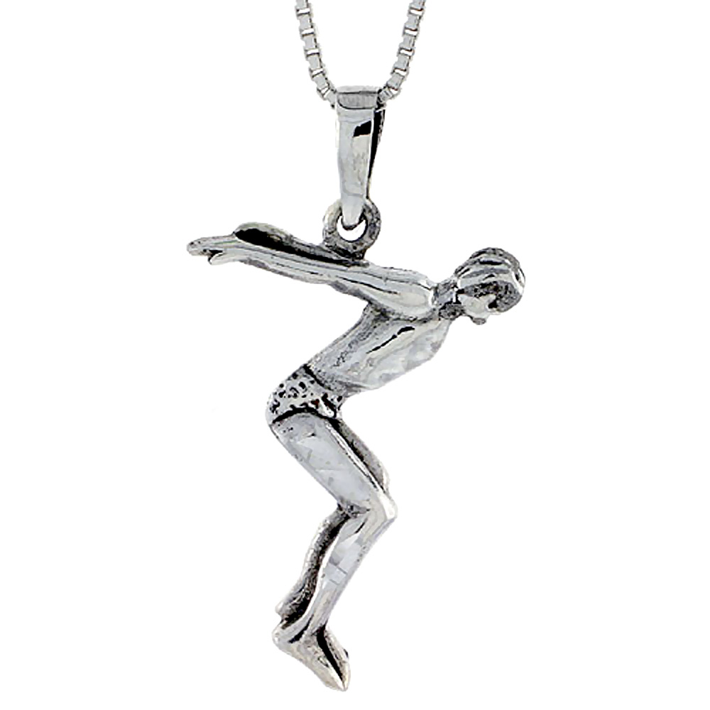 Sterling Silver Diver Pendant, 1 3/8 inch tall