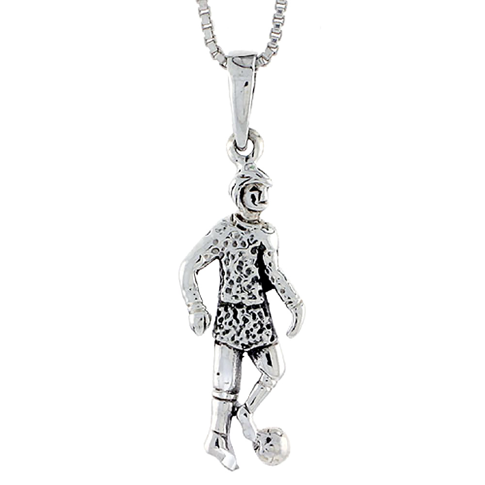 Sterling Silver Soccer Player Pendant, 1 1/4 inch tall