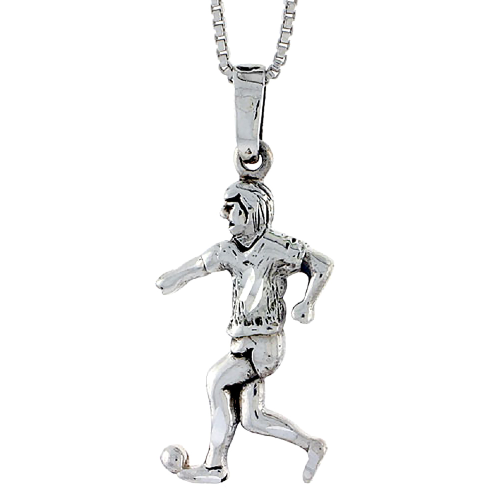 Sterling Silver Soccer Player Pendant, 1 1/4 inch tall