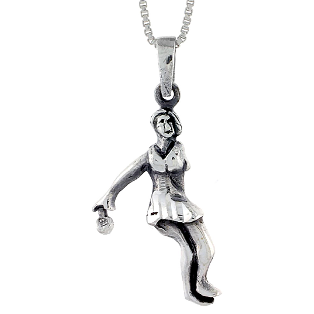 Sterling Silver Tennis Player Pendant, 1 1/4 inch tall