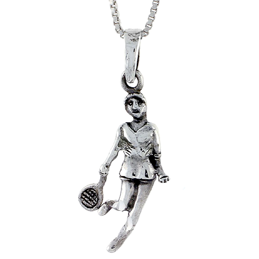 Sterling Silver Table Tennis Player Pendant, 1 1/4 inch tall