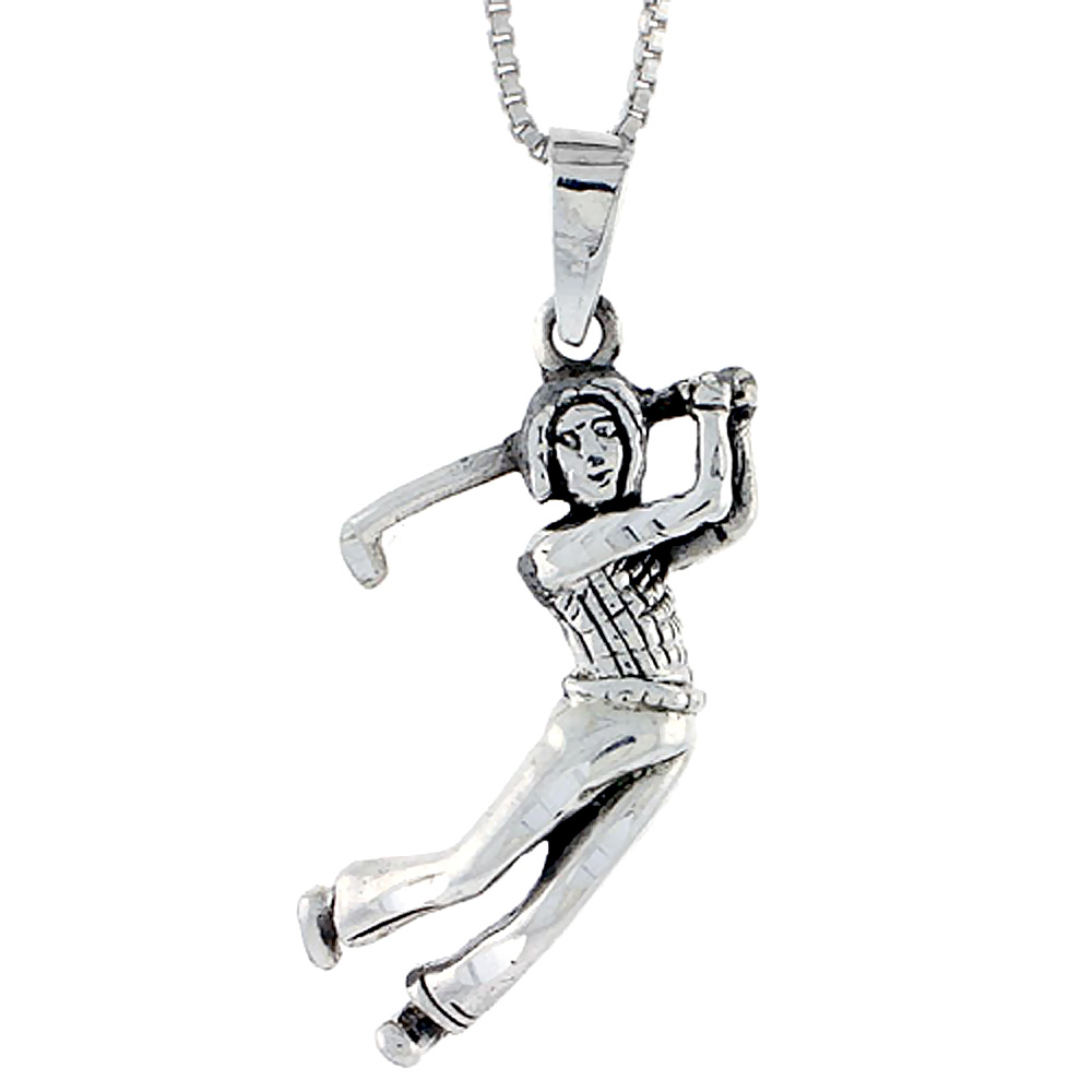 Sterling Silver Lady Golfer Pendant, 1 1/4 inch tall