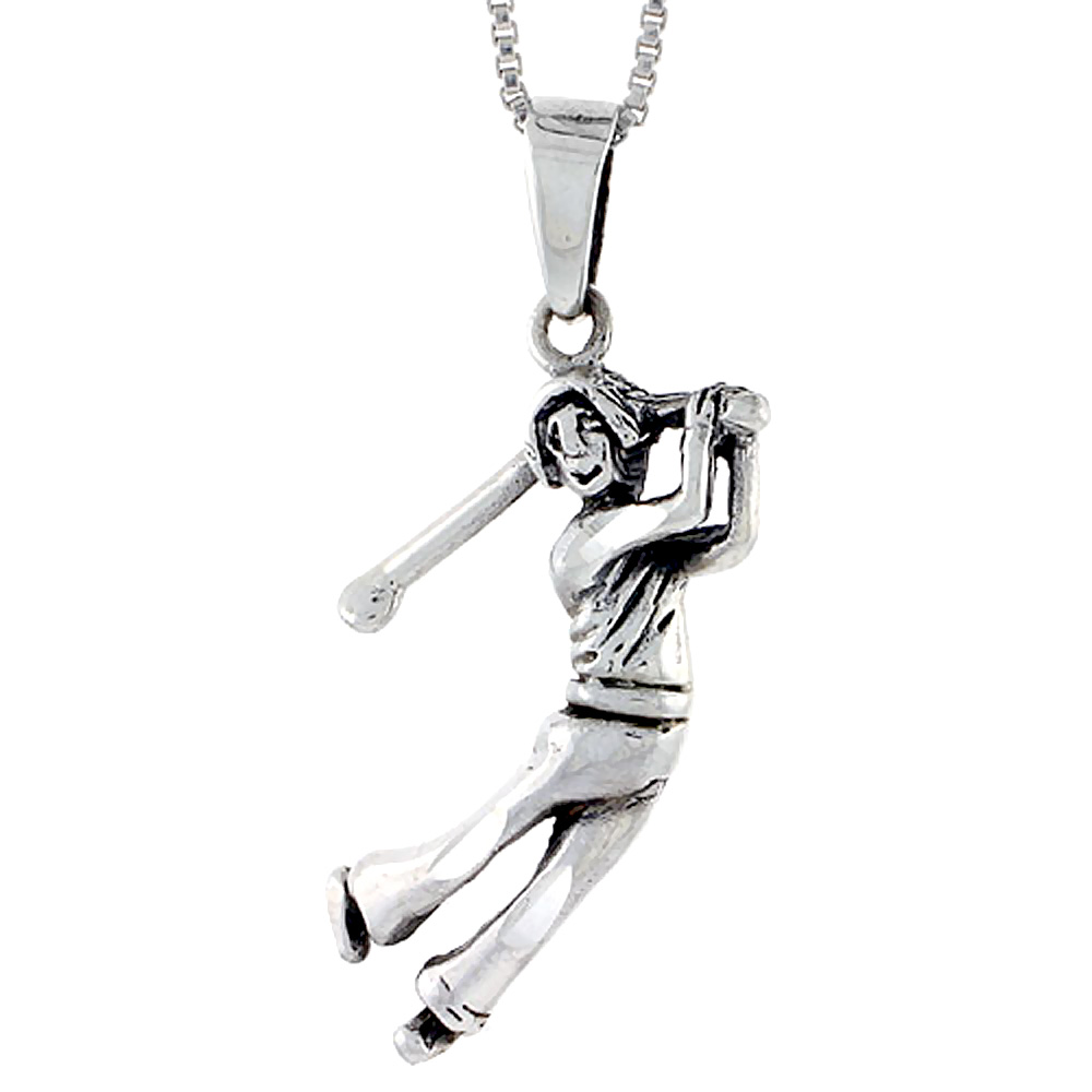 Sterling Silver Lady Golfer Pendant, 1 1/4 inch tall