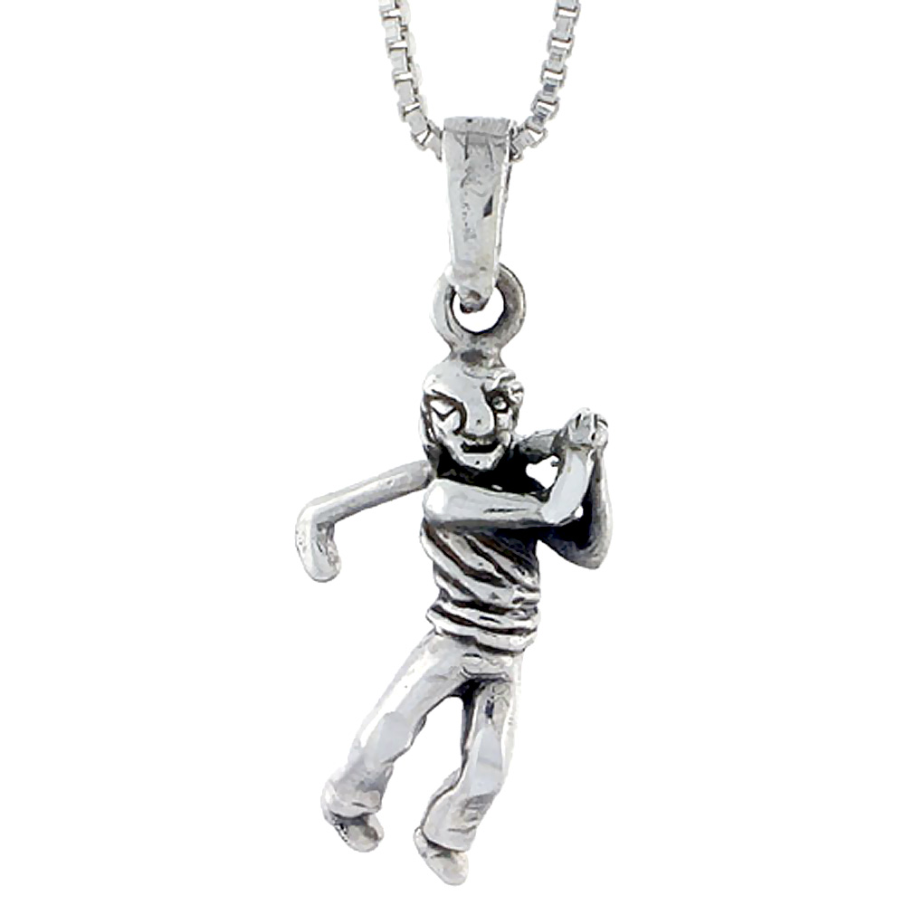 Sterling Silver Lady Golfer Pendant, 1 inch tall