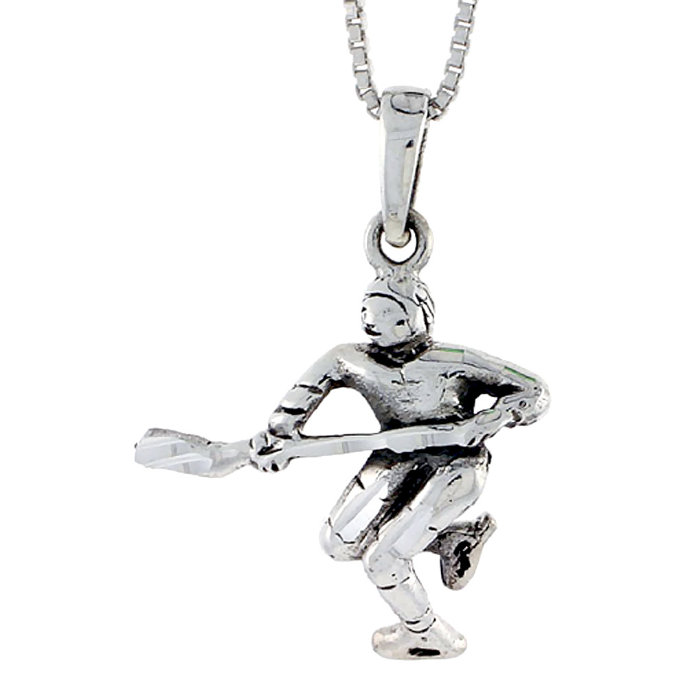 Sterling Silver Hockey Player Pendant, 1 1/8 inch tall