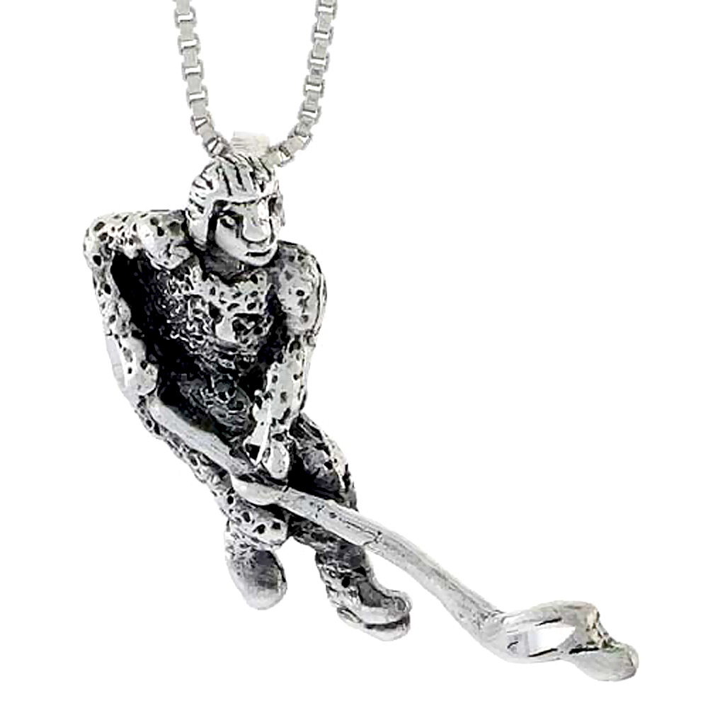 Sterling Silver Hockey Player Pendant, 1 1/4 inch tall