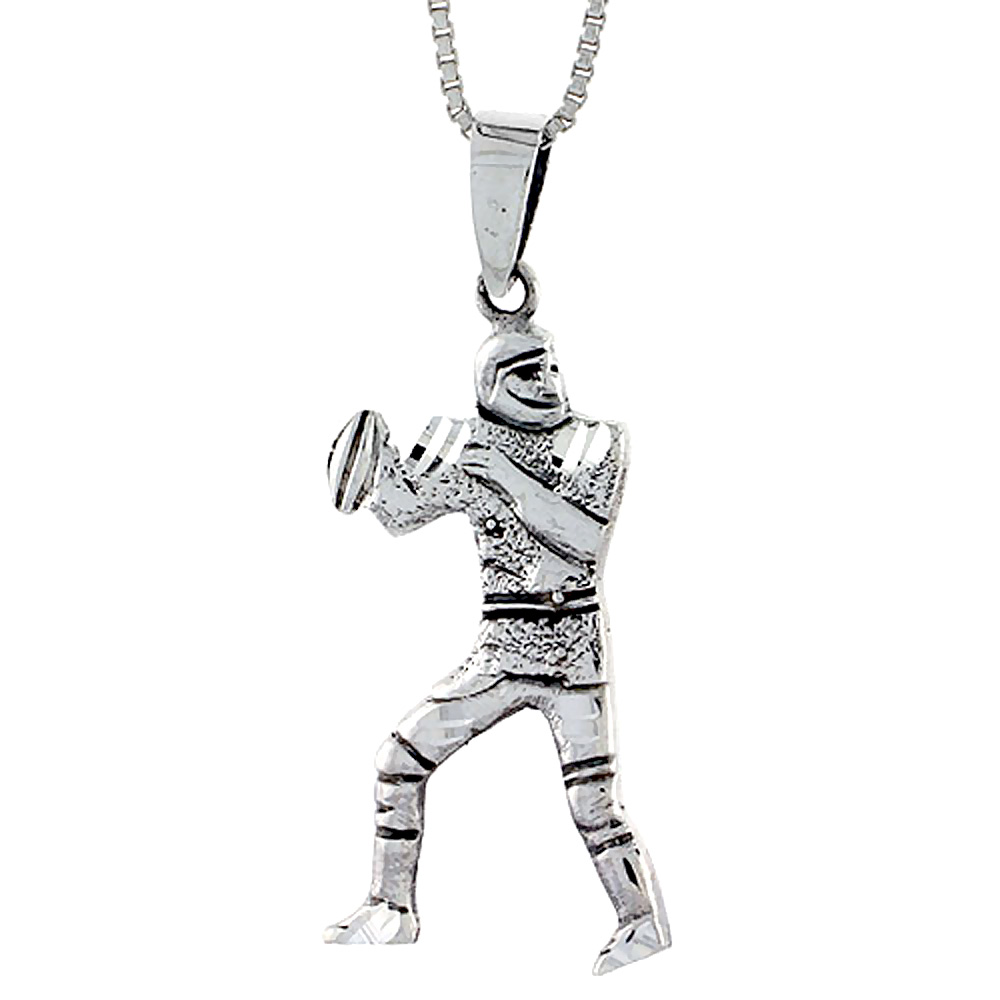 Sterling Silver Football Player Pendant, 1 1/2 inch tall