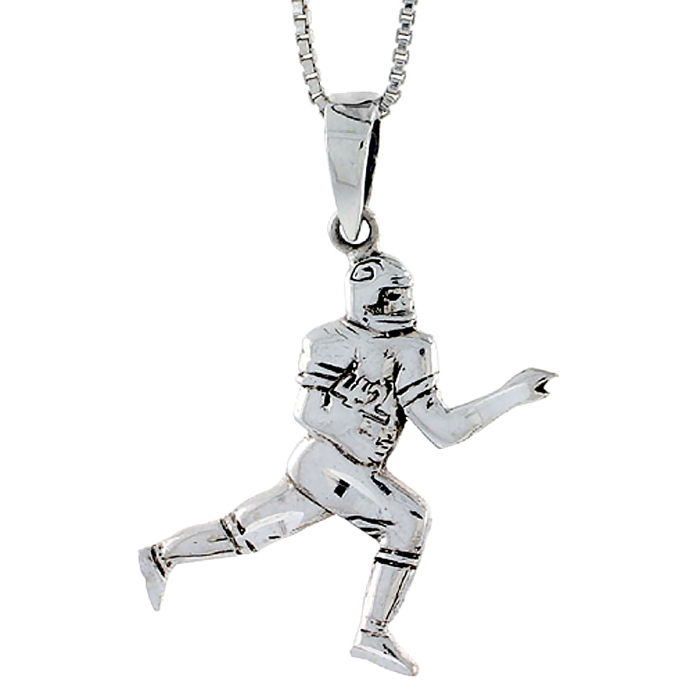 Sterling Silver Football Player Pendant, 1 1/4 inch tall