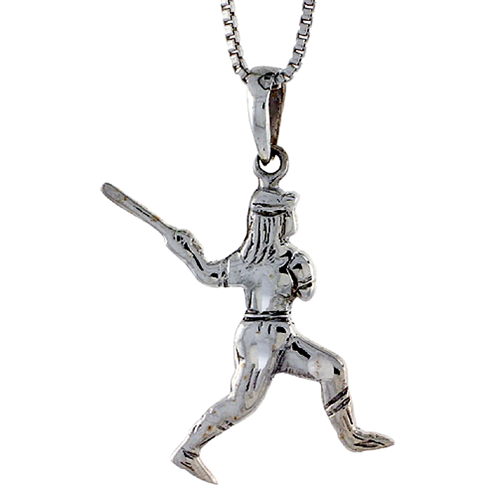 Sterling Silver Baseball Pendant, 1 1/4 inch tall