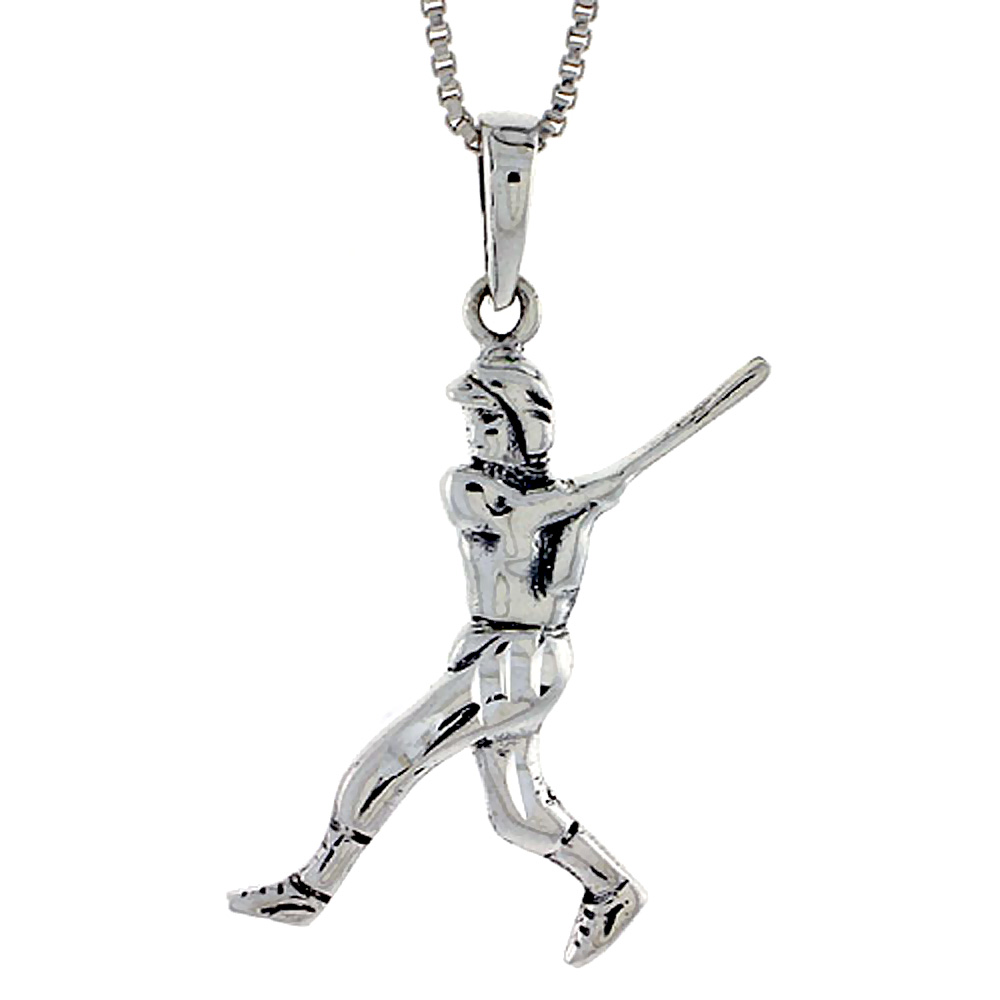 Sterling Silver Baseball Pendant, 1 1/2 inch tall