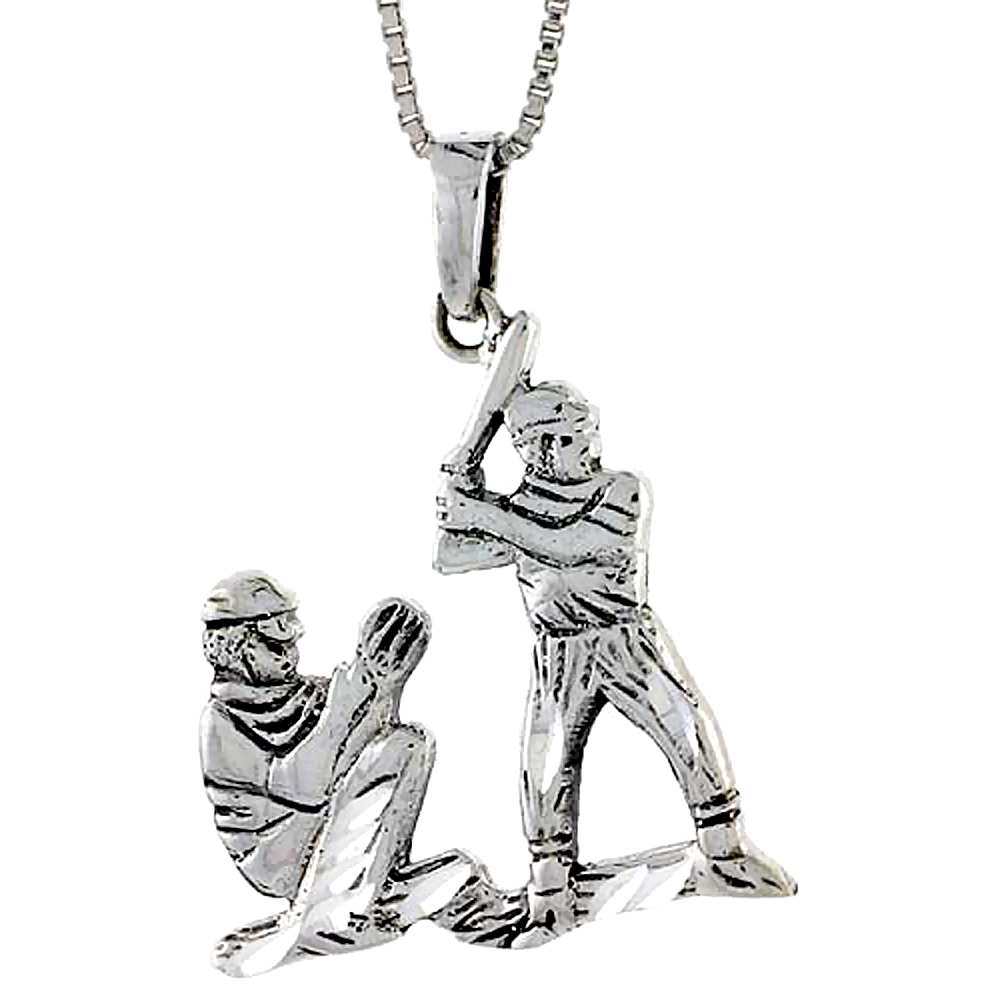 Sterling Silver Baseball Pendant, 1 3/8 inch tall