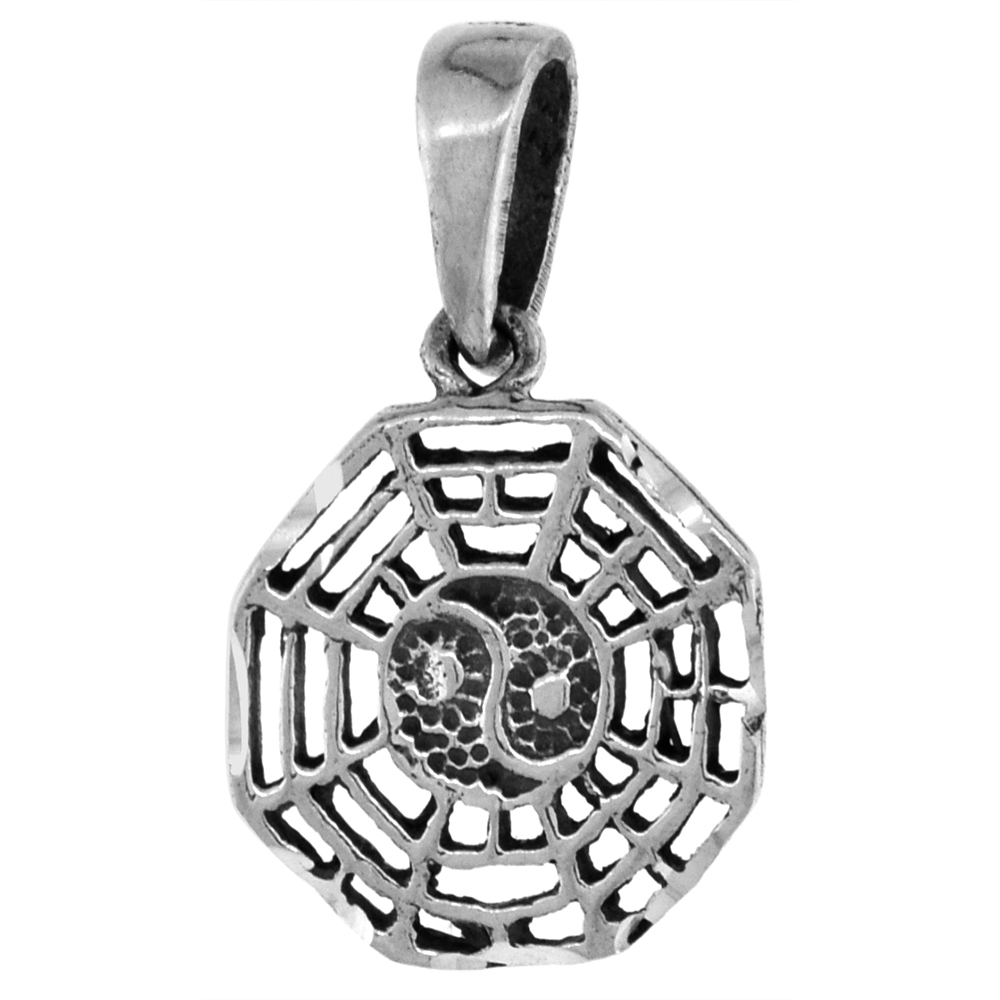 Small 3/4 inch Sterling Silver Eight Directions of the Bagua Necklace for Women Diamond-Cut Oxidized finish available with or wi