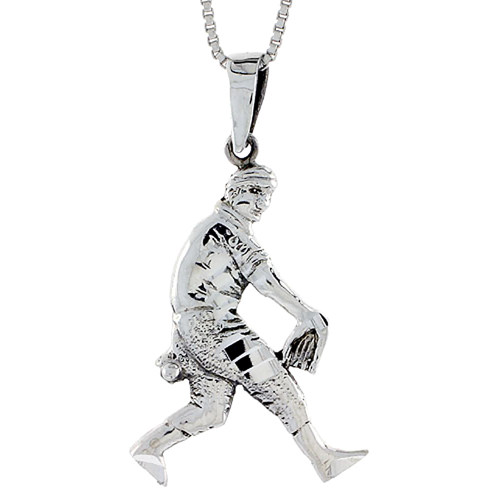 Sterling Silver Baseball Pendant, 1 1/2 inch tall