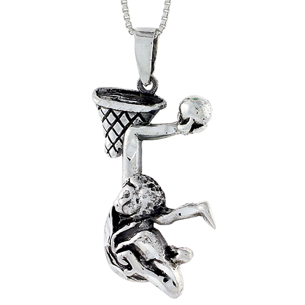 Sterling Silver Slum Dunk Pendant, 1 3/4 inch tall