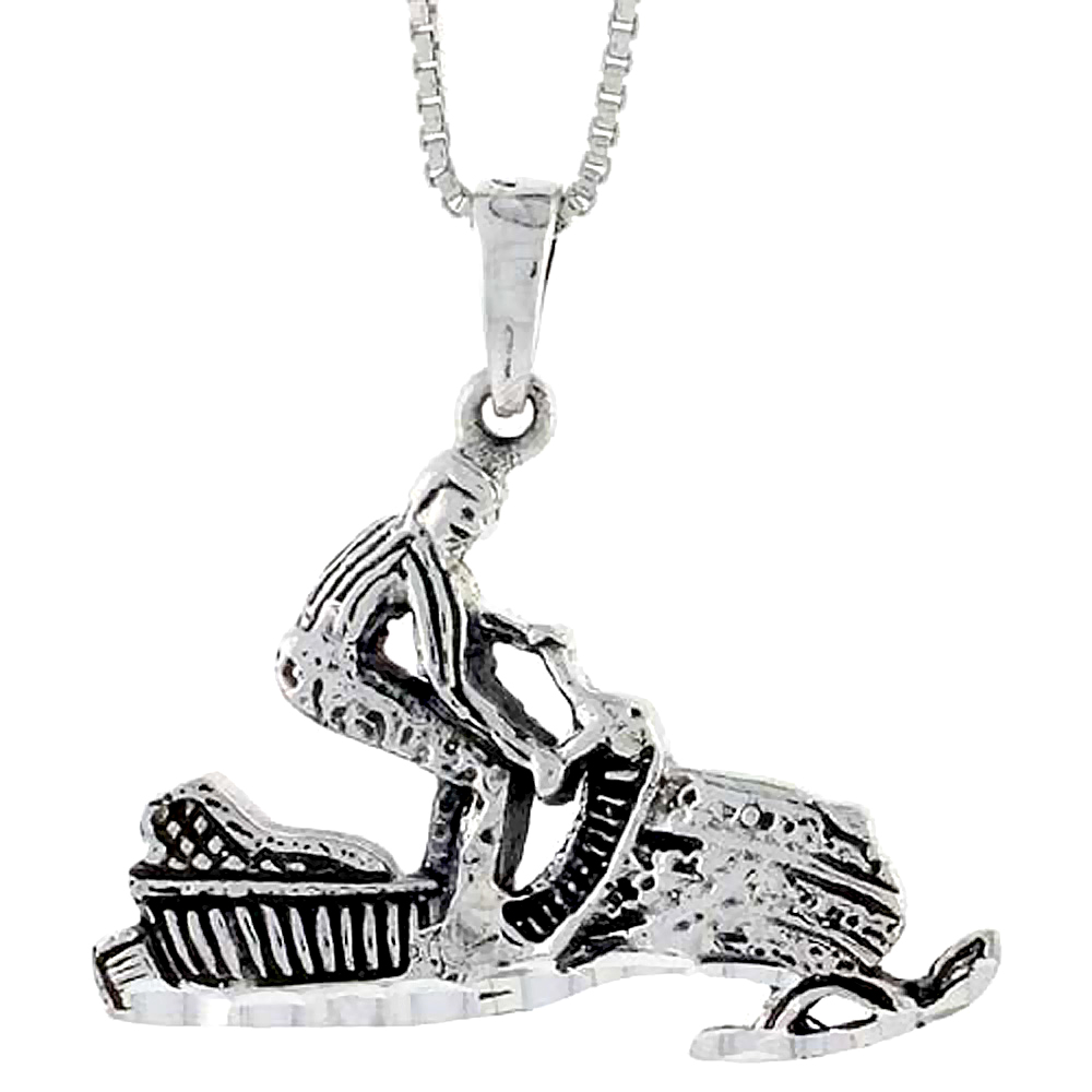 Sterling Silver Snowmobile Rider Pendant, 1 1/4 inch tall