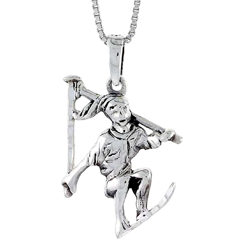 Sterling Silver Skier Pendant, 1 1/4 inch tall