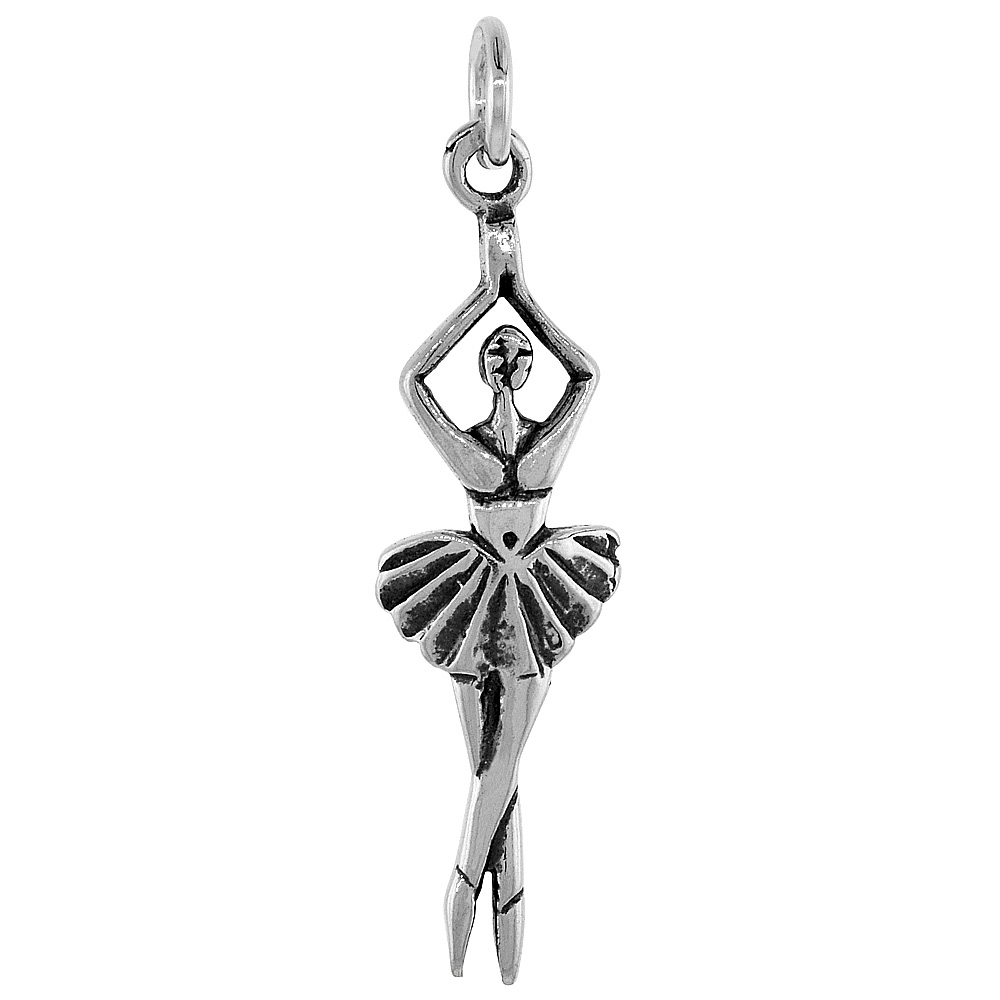 Sterling Silver Ballet Dancer (Ballerina) Pendant, 1 3/4 inch tall