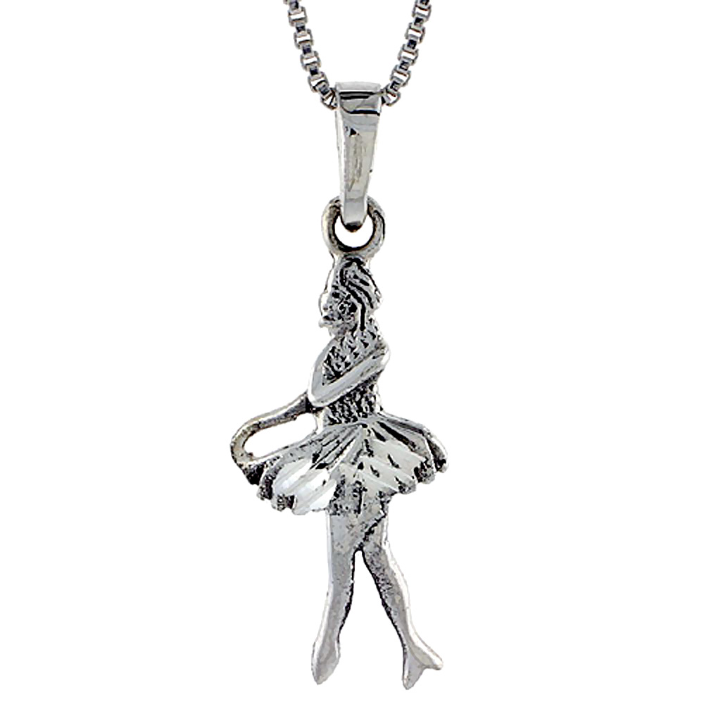 Sterling Silver Ballet Dancer (Ballerina) Pendant, 1 1/4 inch tall