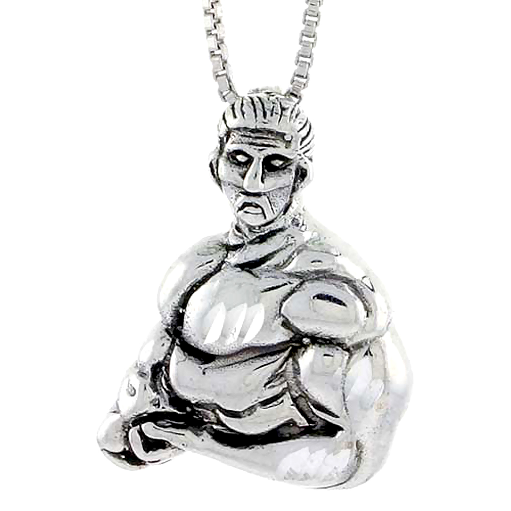 Sterling Silver Body Builder Pendant, 1 inch tall