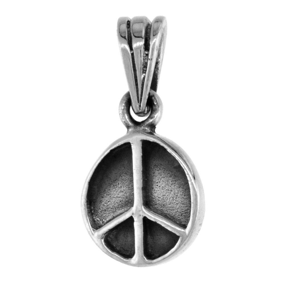 Small 3/4 inch Sterling Silver Peace Sign Pendant for Women Diamond-Cut Oxidized finish NO Chain