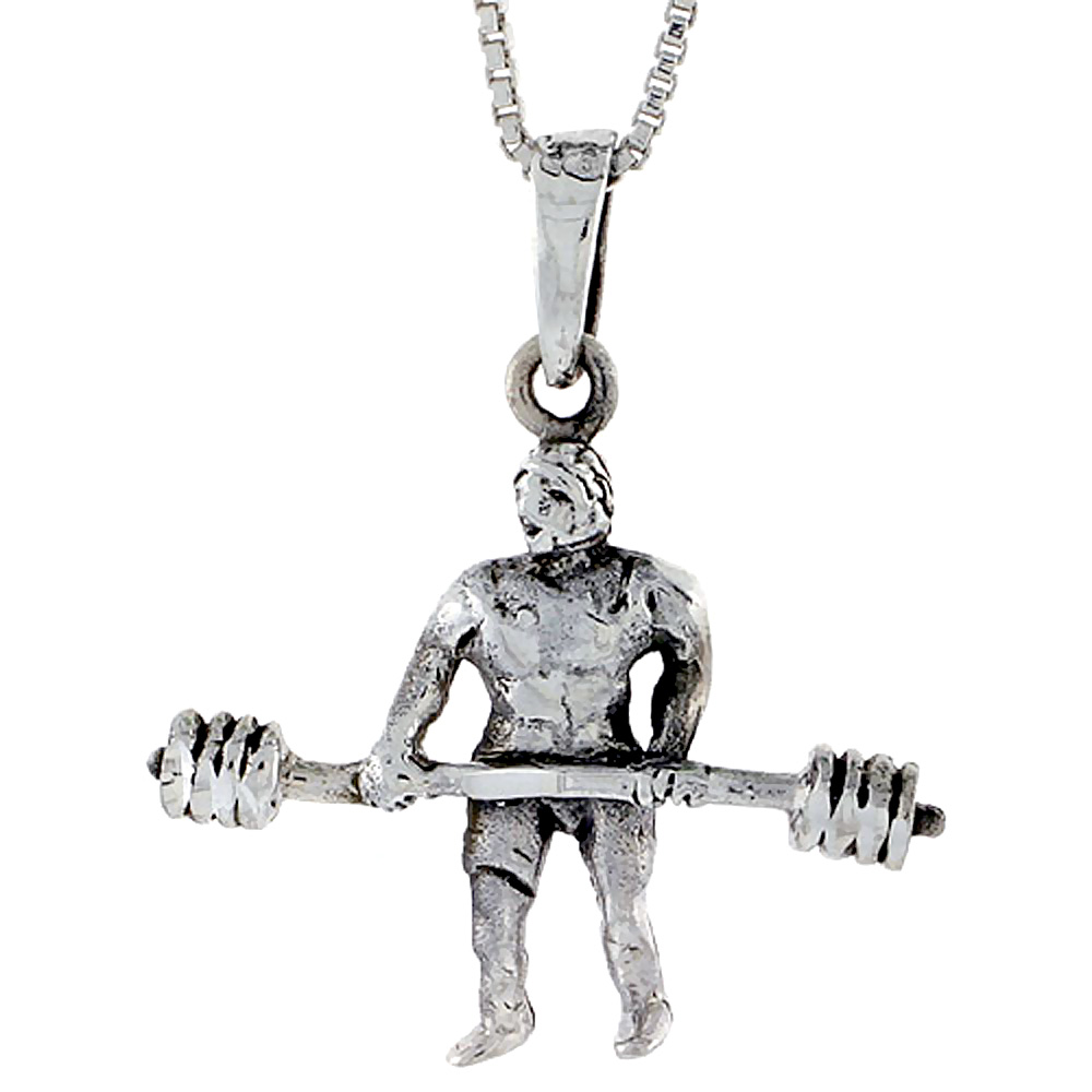 Sterling Silver Weightlifter Pendant, 1 3/8 inch wide