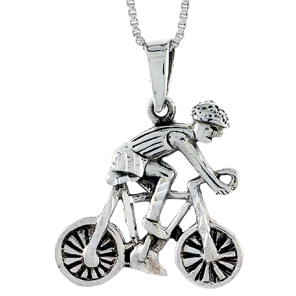 Sterling Silver Cyclist Pendant, 1 1/4 inch wide