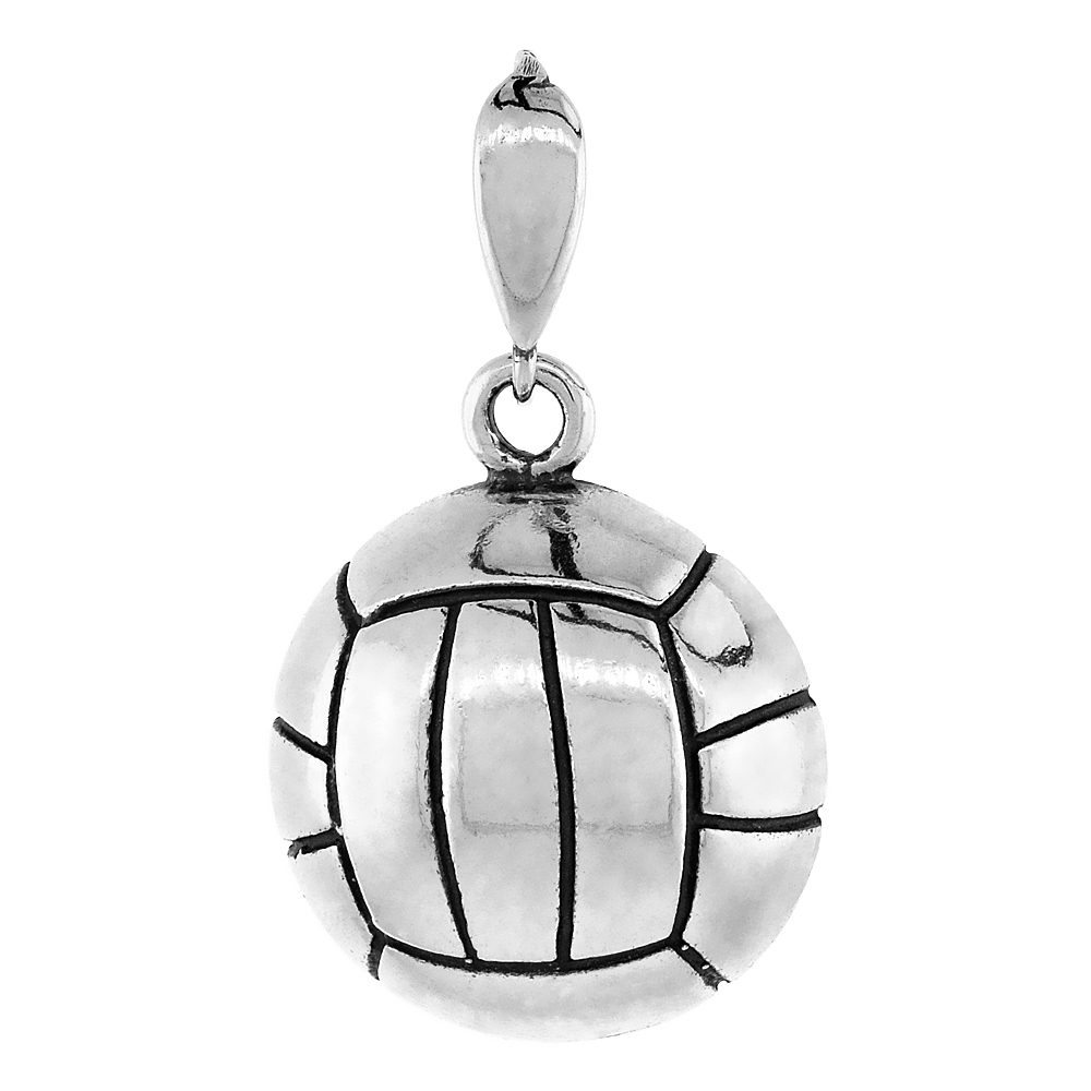 Sterling Silver Volleyball Pendant, 1 1/16 inch