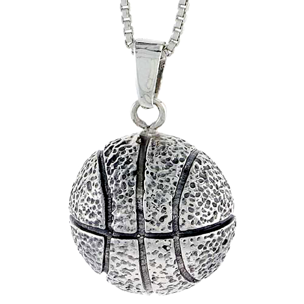 Sterling Silver Basketball Pendant, 1 1/16 inch