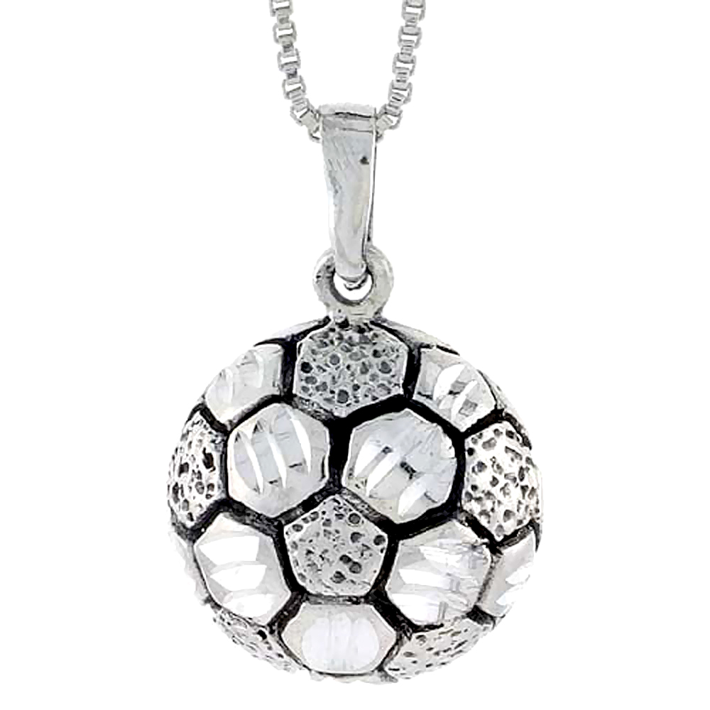 Sterling Silver Soccer Ball Pendant, 1 inch