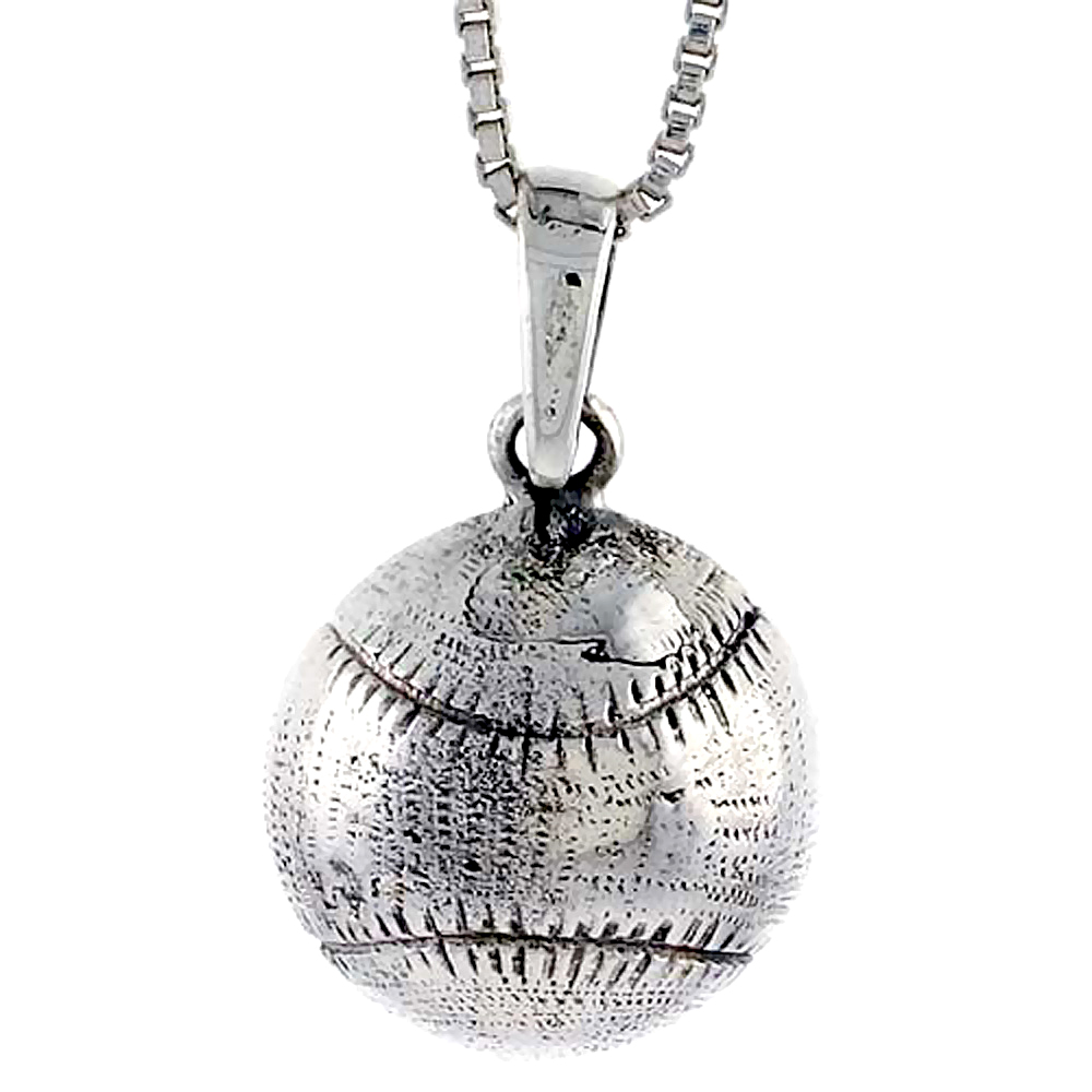 Sterling Silver Baseball Pendant, 1 inch