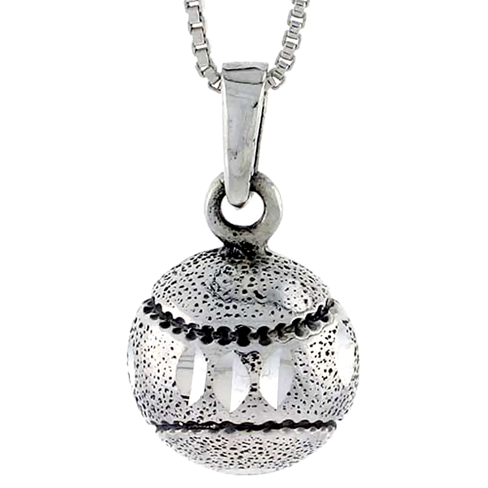 Sterling Silver Baseball Pendant, 3/4 inch