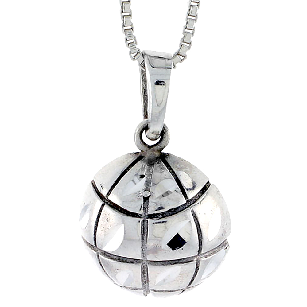 Sterling Silver Basketball Pendant, 7/8 inch