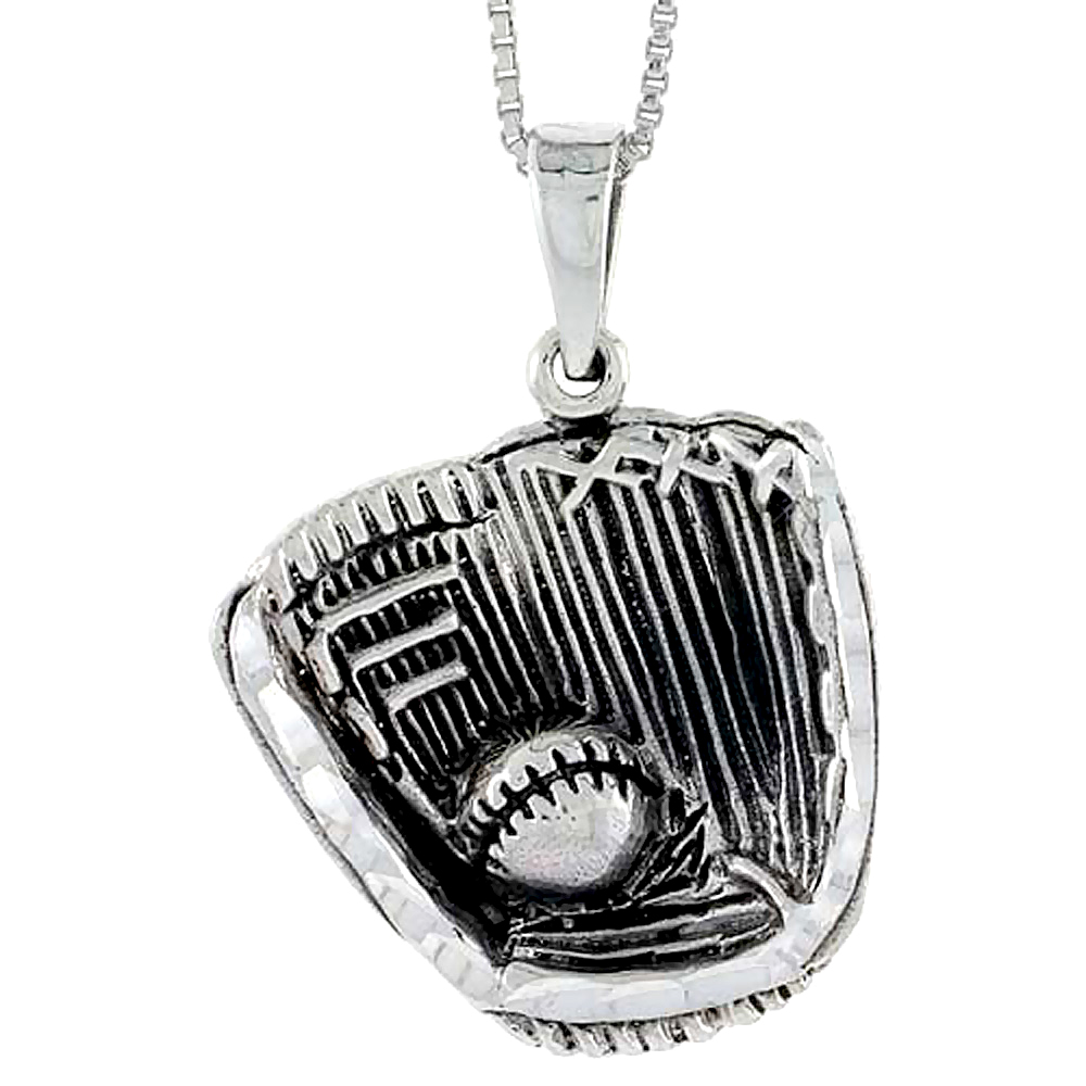 Sterling Silver Baseball Glove and Ball Pendant, 1 1/4 inch